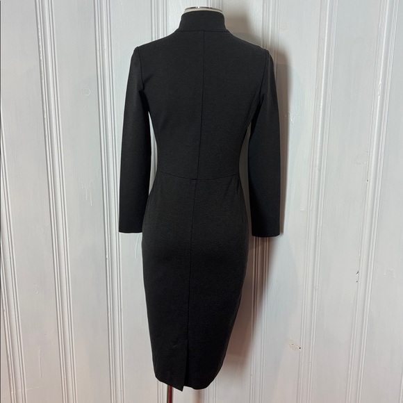 ÉDITIONS DE ROBES Charcoal Stretch Knit Dress | High Neck Zip Front | Size 2 - Picture 7 of 12